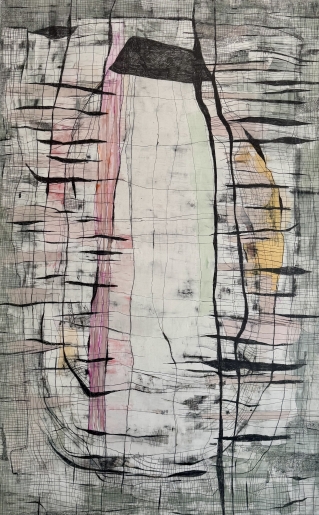 Acryl, Grafit, Spachtelmasse, Mischtechnik auf Leinwand, 
160 x 100 cm